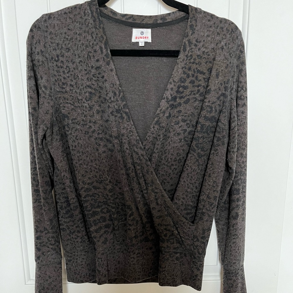 Sundry grey leopard print crossbody sweater